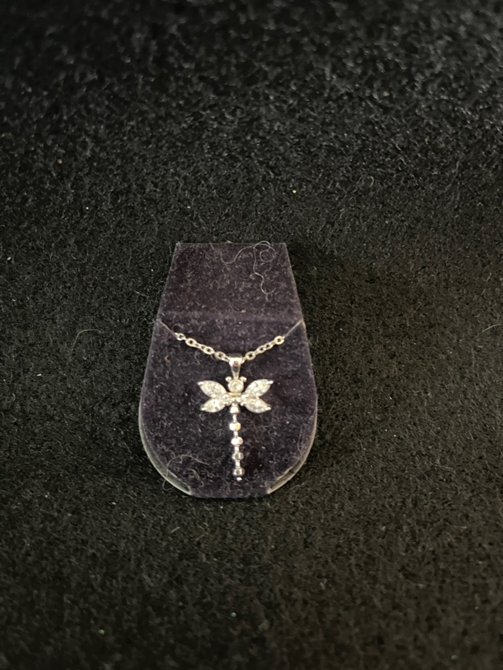 White Gold Moissanite  Dragonfly Pendant Necklace with Crystal Accents